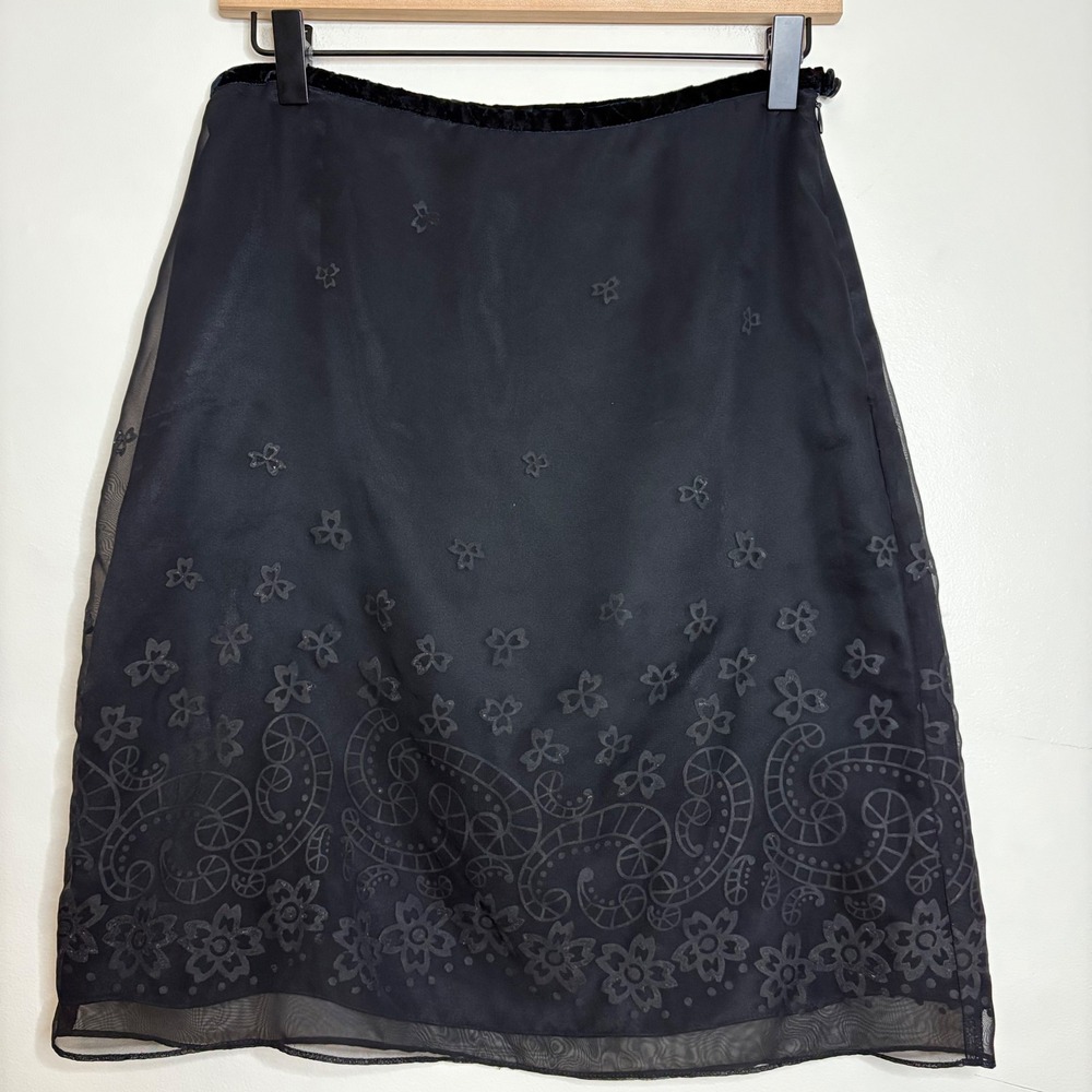 The Limited VTG Black Sheer Overlay Skirt Paisley Floral Pattern 6 whimsygoth